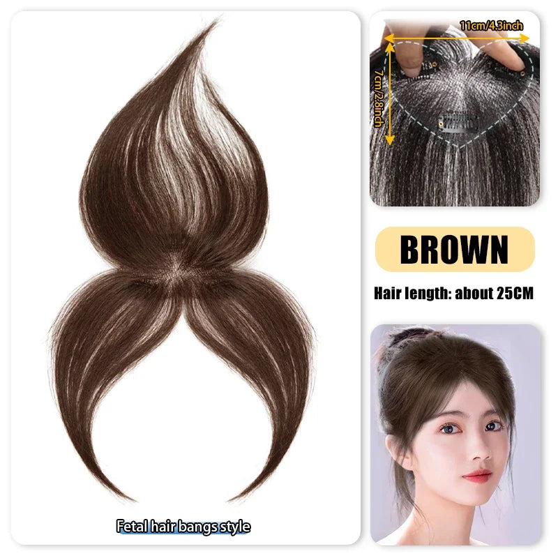 25cm 100% Human Hair Women's Natural Forehead Whitening Hair Enhancement Head Curtain 3D Bangs Increase Hair Volume