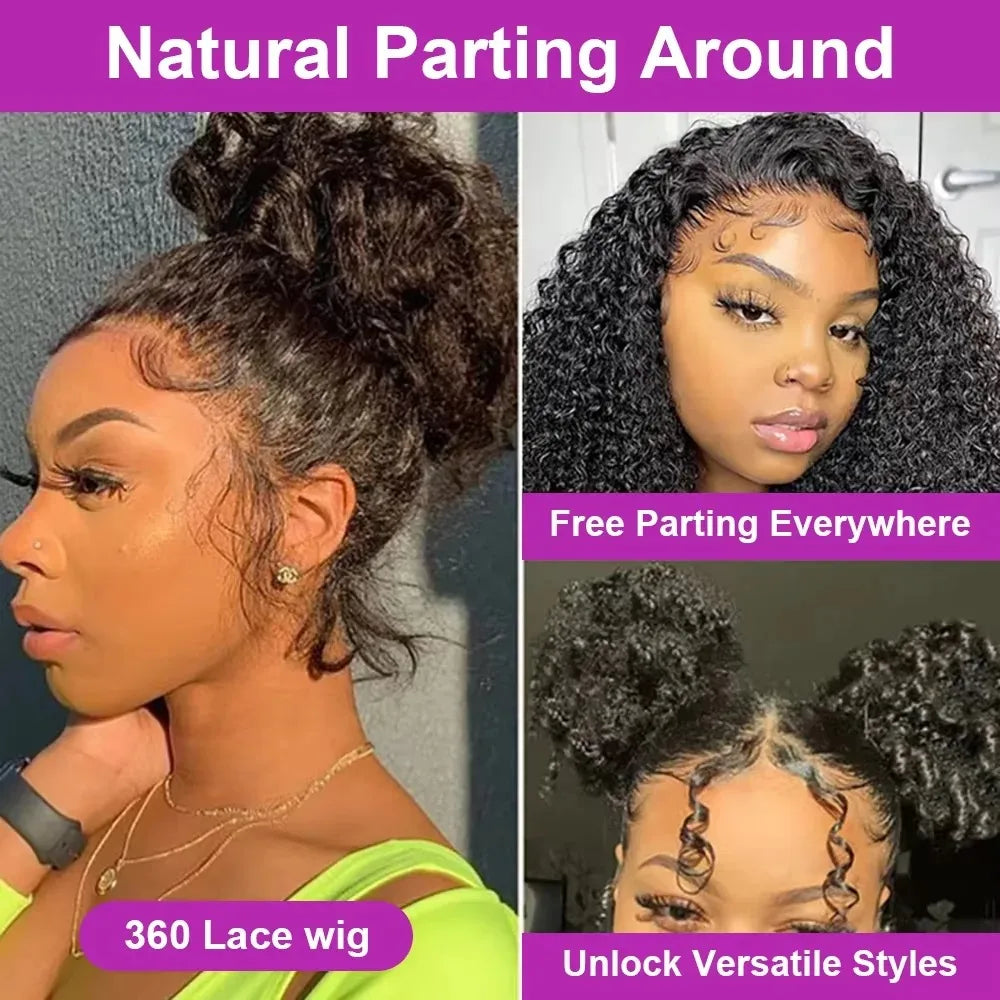 24 inch Hidden Strap 360 Front Wigs Human Hair Glueless 360 Full Lace Deep Wave Curly Human Hair Wig with invisible Drawstring