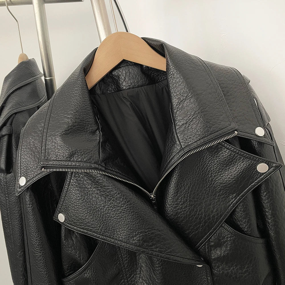 OFTBUY PU Biker Coat Women's Leather Jacket Faux Leather Cropped Moto Jacket Asymmetric Woman Clothing Vintage Punk Outerwear