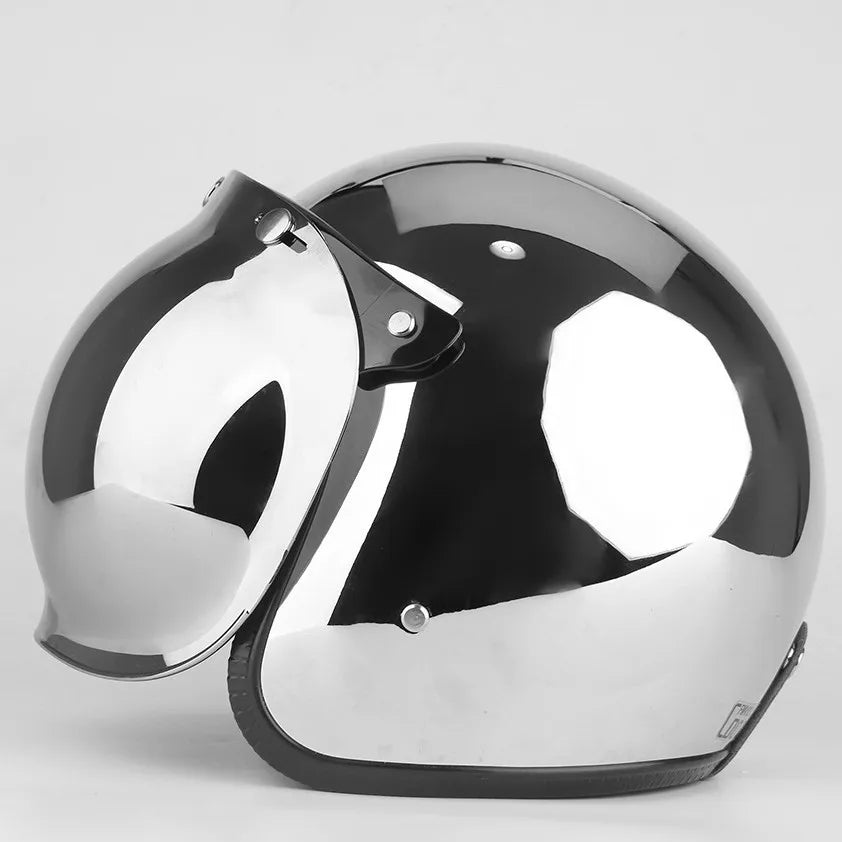 Vintage Silver Chrome Motorcycle Helmet Jet Capacetes De Motociclista for Cafe Racer Mirror CE DOT Approved casco moto