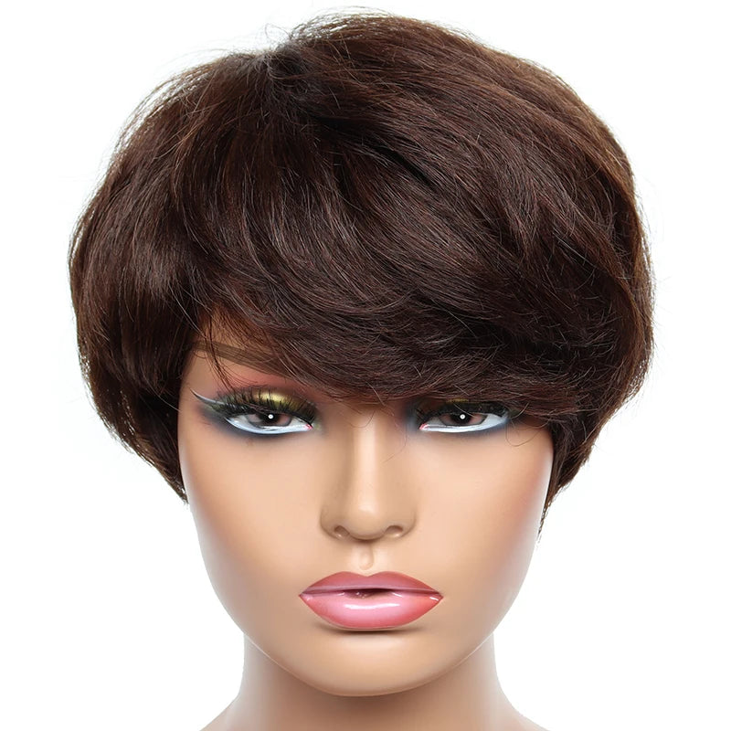 Short Bob Straight Human Hair Wigs  Full Machine Made Pixie Cut Wig With Bangs Cheap Wigs on Clearance Sale