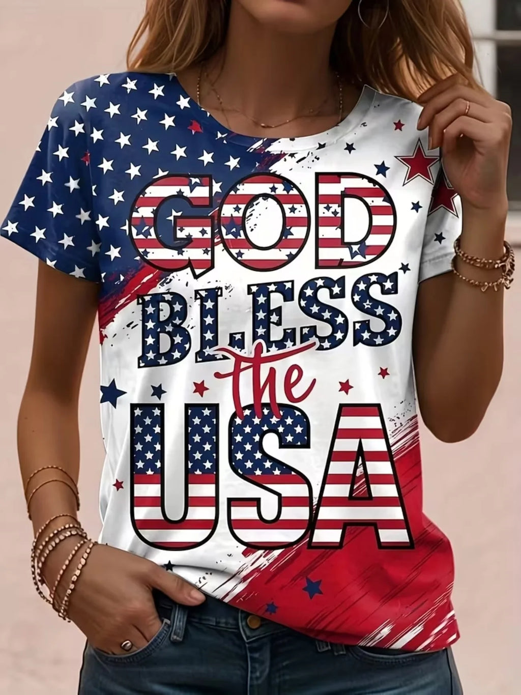 Women's American Flag & Bald Eagle Print T-Shirt Casual Short Sleeve Crew Neck Patriotic Graphic Tee for Summer