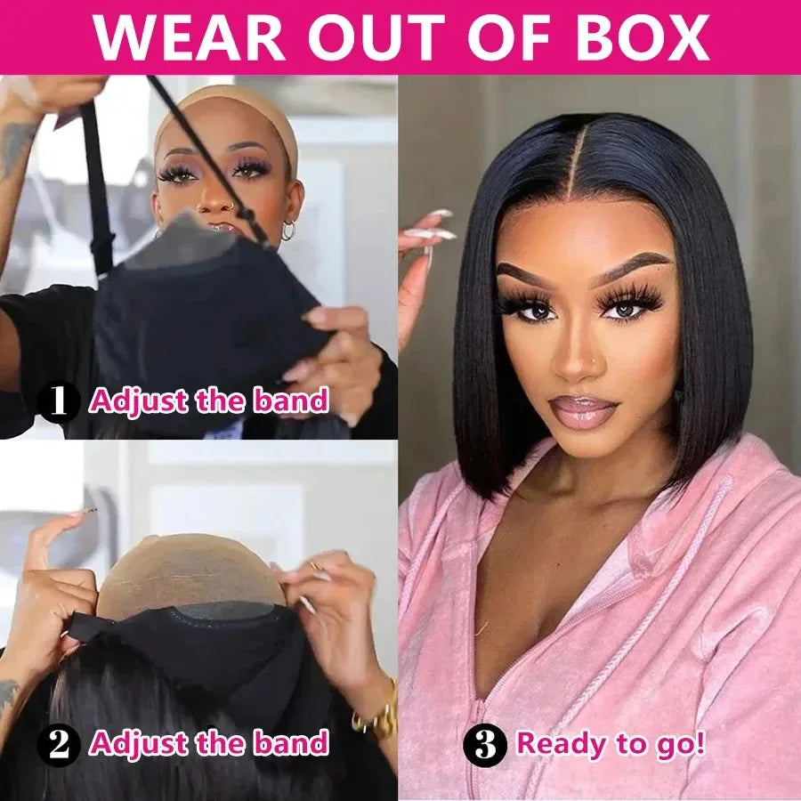 2026 new Short Straight Bob Wig, Glue-Free, Ready-to-Wear Real Hair Wig, Elastic Drawstring Upgraded Version