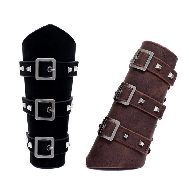 Punk Hip Hop 1Pc Cosplay Leather Armor Arm Viking Bangles Pirate Knight Gauntlet Wristband Bracer Accessories New Men's Bracelet