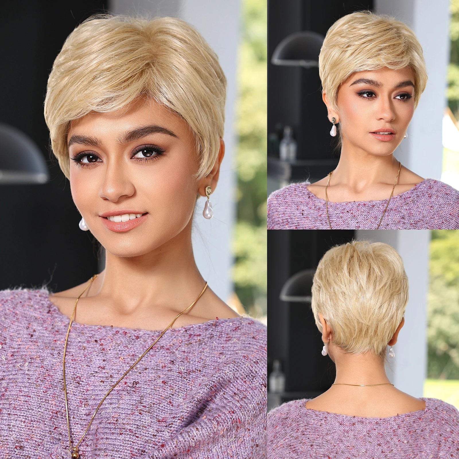 MONO Lace Frontal Synthetic Wigs Short Straight Bob Wig Highlight Gray Brown Blonde Mixed Wig for Women Daily wig Hear Resistant