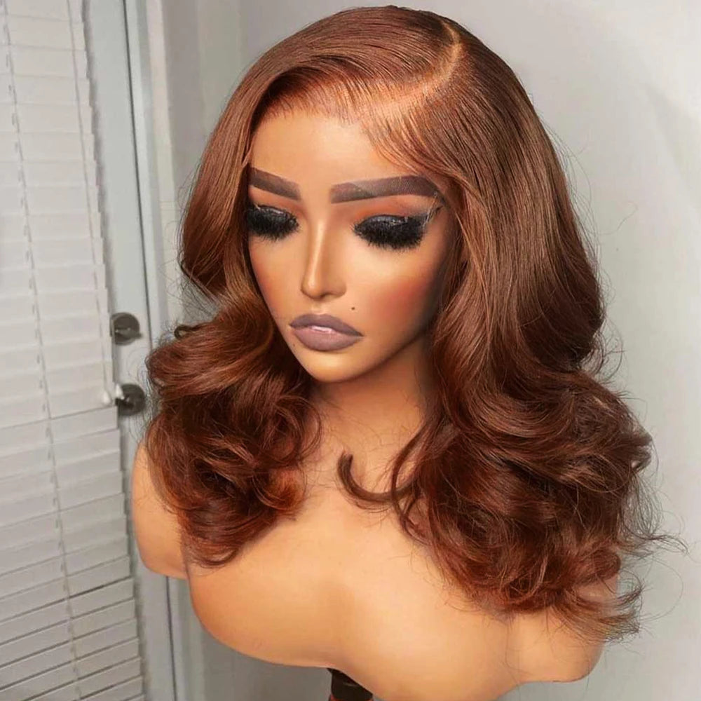 Brown Wig Lace Bob Wig 13x4 Synthetic Hair Short Deep Wave Wig Daily Use Light Brown Lace Wigs for Women Heat Resistant Cosplay