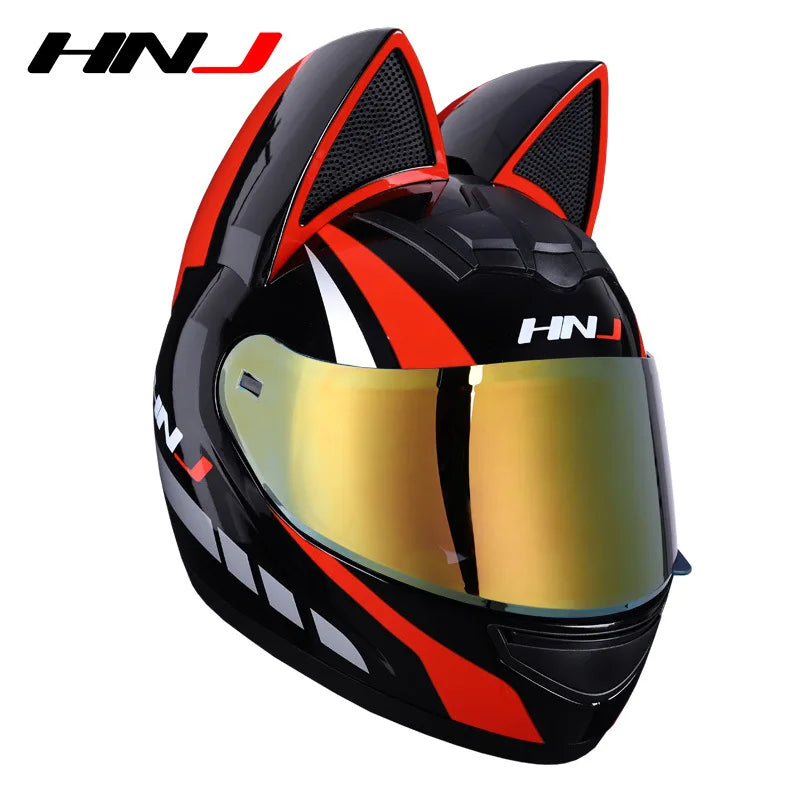 Capacete Casque Moto Motorcycle Full Face Helmet Women Moto Ear Helmets Personality Motorbike Helmet Cat Ear Helmet Motocross