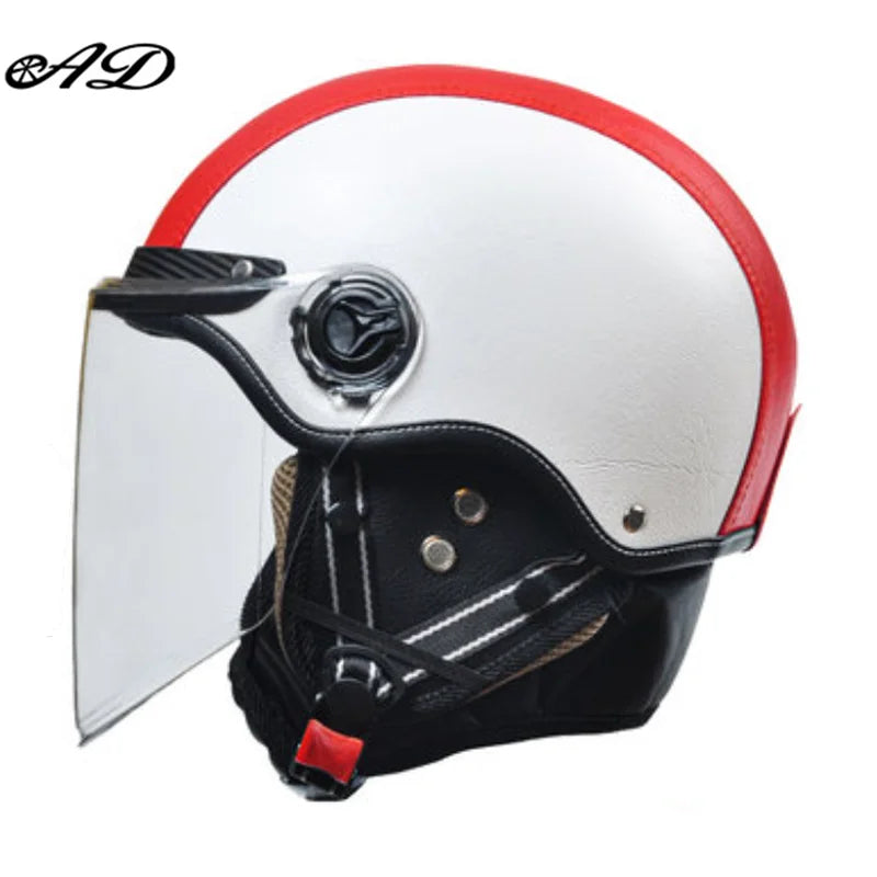 AD Retro Motorcycle Helmets with Harley Visor Leather Helmet for Man Electric Motorbike Vintage Protected Motor Safety Cap