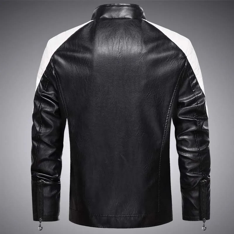 Men's Casual Motorcycle Jacket - Fashionable Black, Small Stand Collar, Long Sleeve Zipper, Multi Pockets, Comfortable Polyester