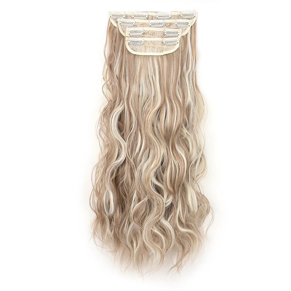 4Pcs/Set 16/20/24 Inch Synthetic Hair Clip In Long Wavy Thick Double Weft  Hair Extensions Hairpieces For Women