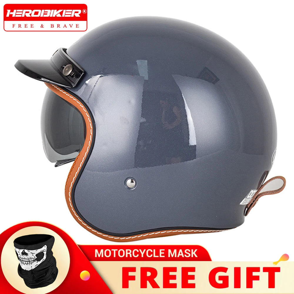 Vintage Motorcycle Helmet Summer 3/4 Open Face Helmet Electric Vehicle Locomotive Men and Women Outdoor Riding Locomotive Helmet