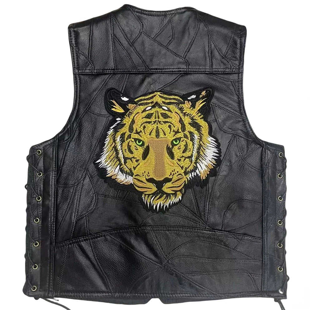 New Motorcycle Riding Leather Vest Embroidery Moto Sleeveless Jacket Waistcoat Street Fashion Biker Vests Punk Veste for Man