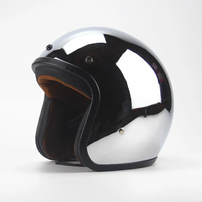 Vintage Silver Chrome Motorcycle Helmet Jet Capacetes De Motociclista for Cafe Racer Mirror CE DOT Approved casco moto