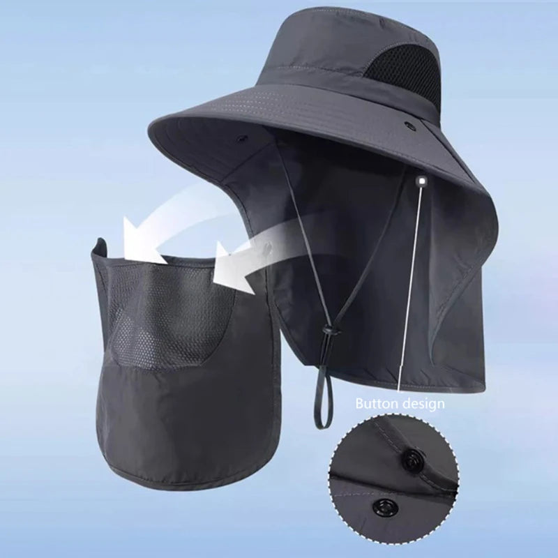 Outdoor Hunting Fishing Cap For Men Women Hiking Camping Visor Bucket Hat Neck Flap Fisherman Hat Summer Sun Hats UV Protection