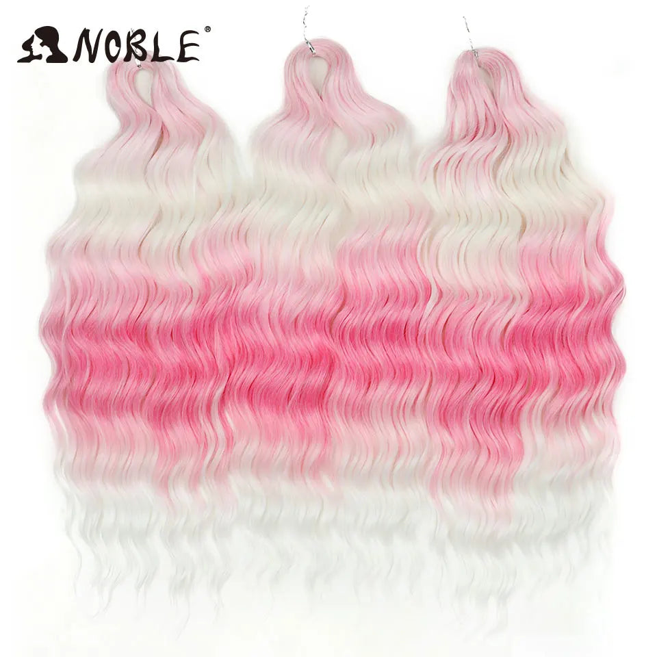 Noble 24 Inch Synthetic Hair Water Wave Braiding Hair Extensions Ombre Rainbow color Deep Wave Curl Twist Crochet Hair Extension
