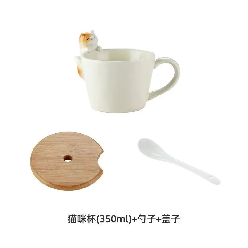 Tea Dog Cat 3D Shaped Cup Cartoon Ceramic with Cover Cute Mug Coffee Cups Birthday Gift Dessert Milk Mugs Home Decoration Couple