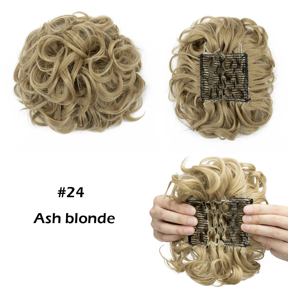 S-noilite Synthetic LARGE Comb Clip In Curly Hair Extension Chignon Hair Pieces Women Updo Cover Hairpiece Extension Hair Bun