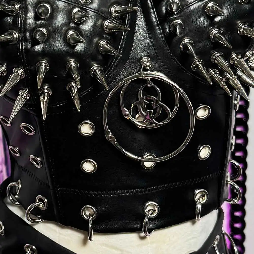 Gothic Emo Punk Rock Women's Top with Spikes Grunge PU Leather Spiked Tank Y2K Style Sexy Rave Festival Club Wear Goth Clothing