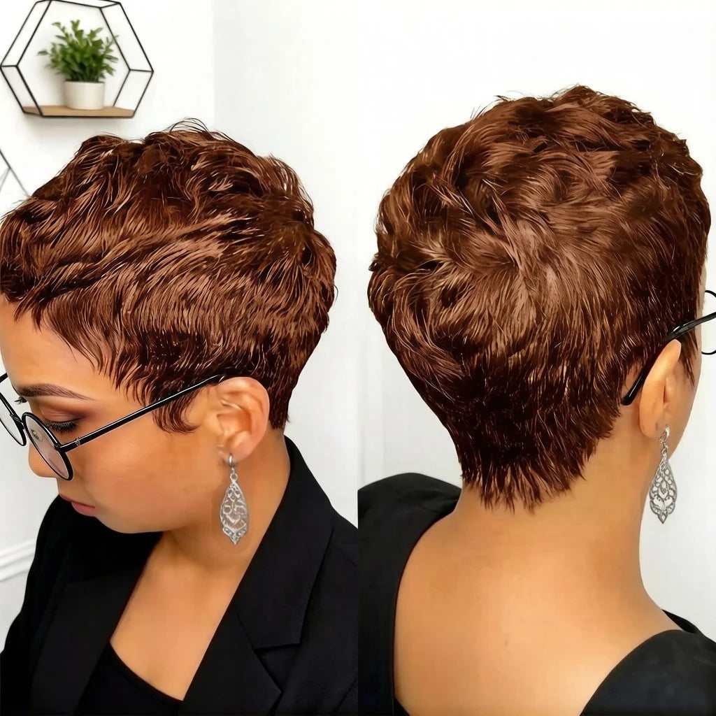 Pixie Cut Short Wig Human Hair Full Machine Made | Short Pixie Human Hair Wigs for Women