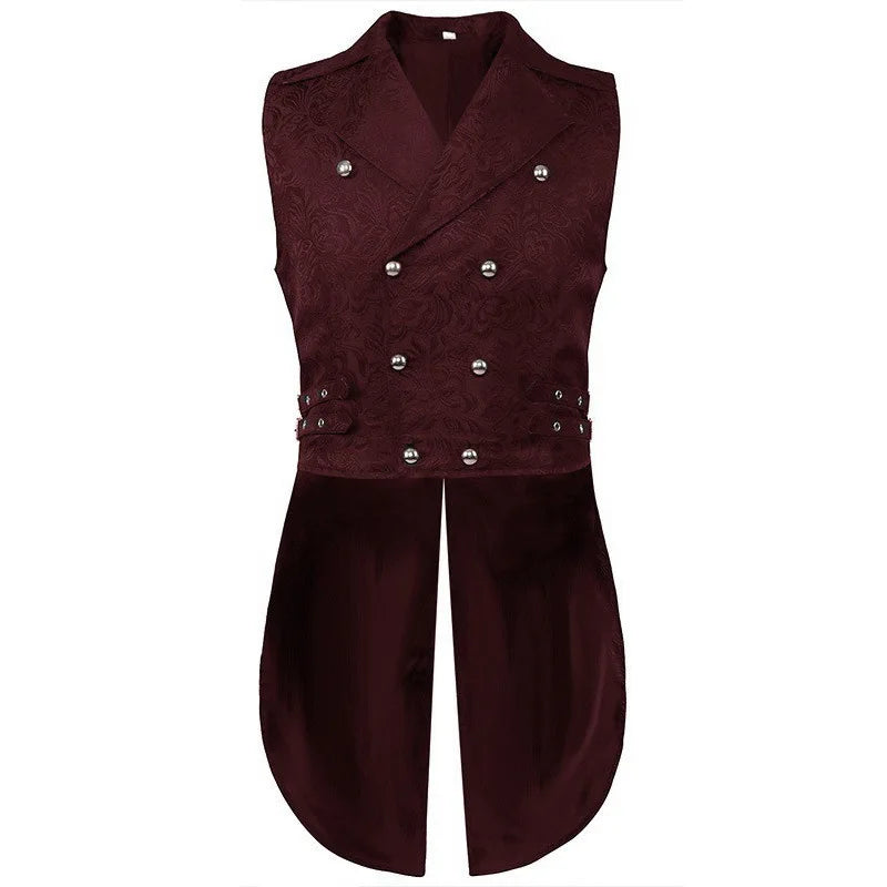 Medieval Men's Gothic Jackets Vintage Jacquard Waistcoats Steampunk Cosplay Costumes Double Breasted Slim Tuxedo Vests Tops Male