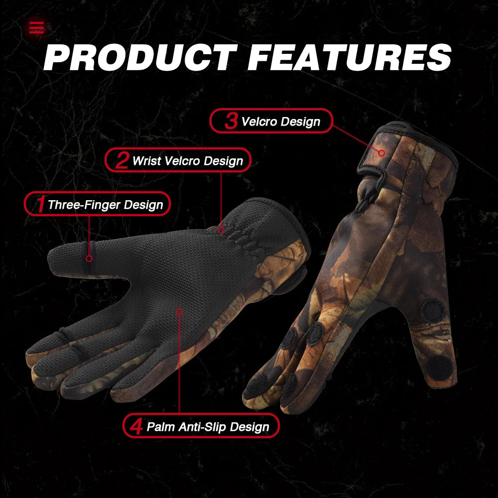 Hunthouse Fishing Gloves Two Finger Neoprene Winter Fishing Gloves PU Breathable Leather Warm Pesca Fitness Fishing Accessories