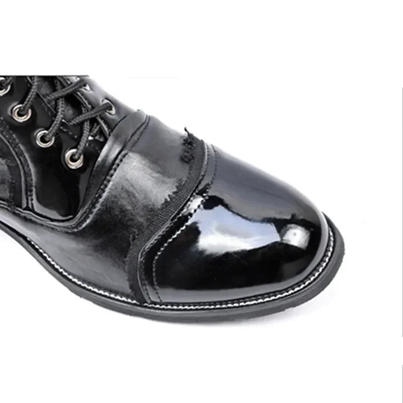 Gothic Punk Cosplay Dance Boots for Men 2025 Fall Winter Mid Leg Patent Leather Warm Motorcycle Boots Male Shoes for Office