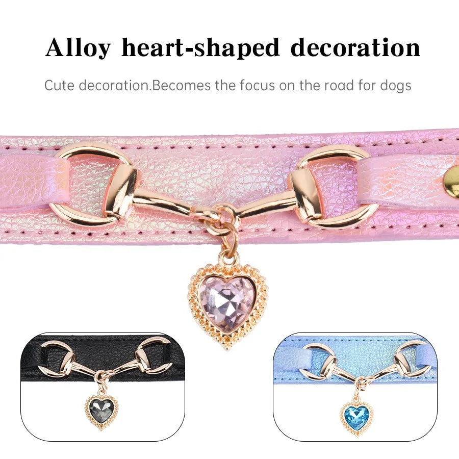 New Dog Collar Love Water Diamond PU Collar Metal Accessories Cat Neck Ring Fashion Design Cat Necklace