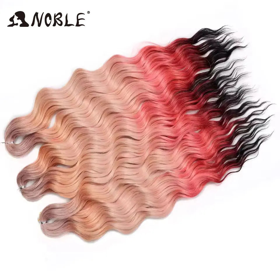 Noble 24 Inch Synthetic Hair Water Wave Braiding Hair Extensions Ombre Rainbow color Deep Wave Curl Twist Crochet Hair Extension