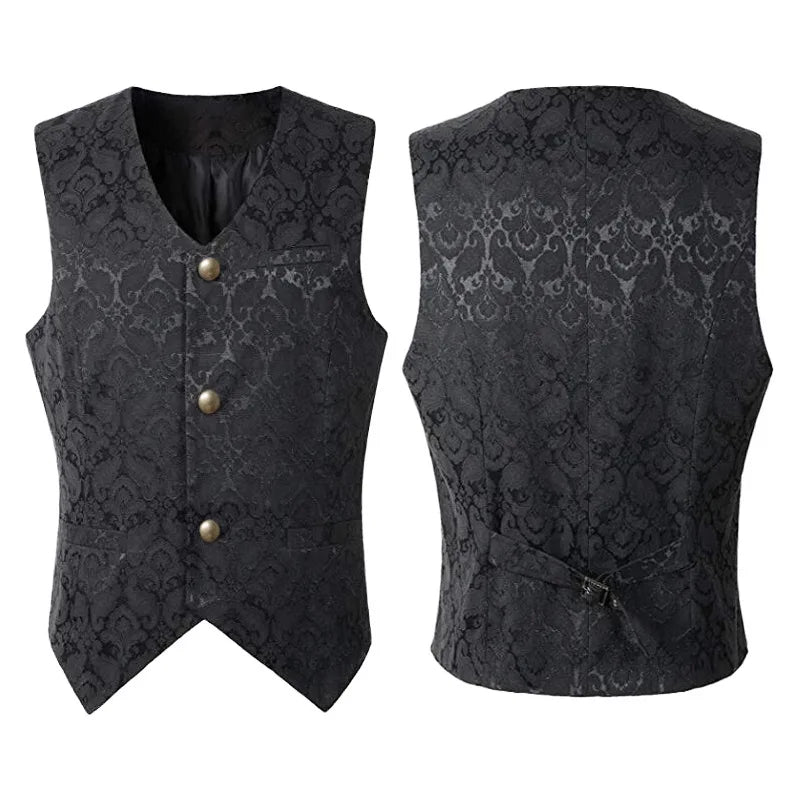 Medieval Men's Gothic Jackets Vintage Jacquard Waistcoats Steampunk Cosplay Costumes Double Breasted Slim Tuxedo Vests Tops Male