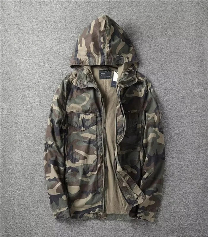 American Style Tactical Vest Men's Camouflage Outdoor Canvas Workwear Jacket Loose Fit V-Neck Single Button Closure Cotton