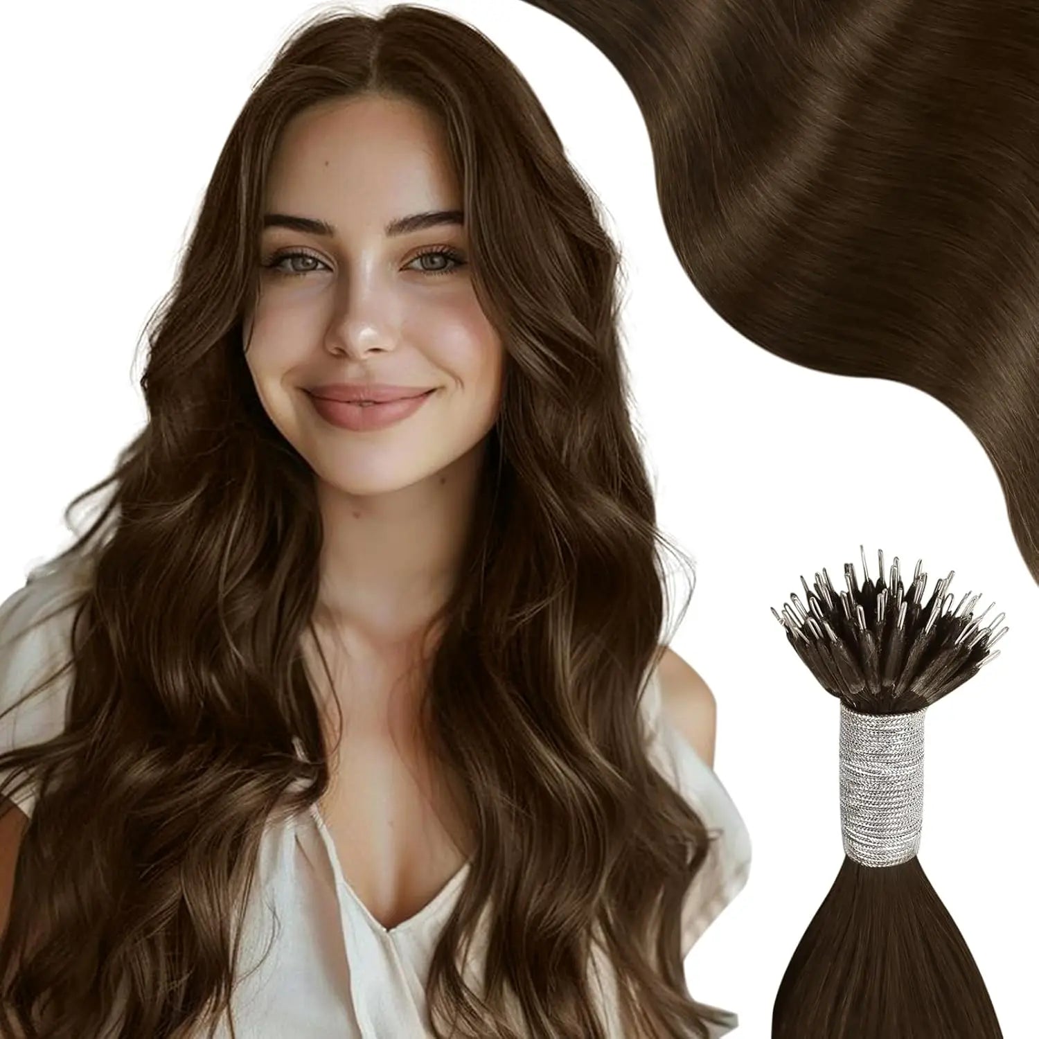 Moresoo Nano Hair Extensions Human Hair Extensions Brazilian Hair Natural Nano Ring Hair Extensions Human Hair Nano Tip 50G/50S
