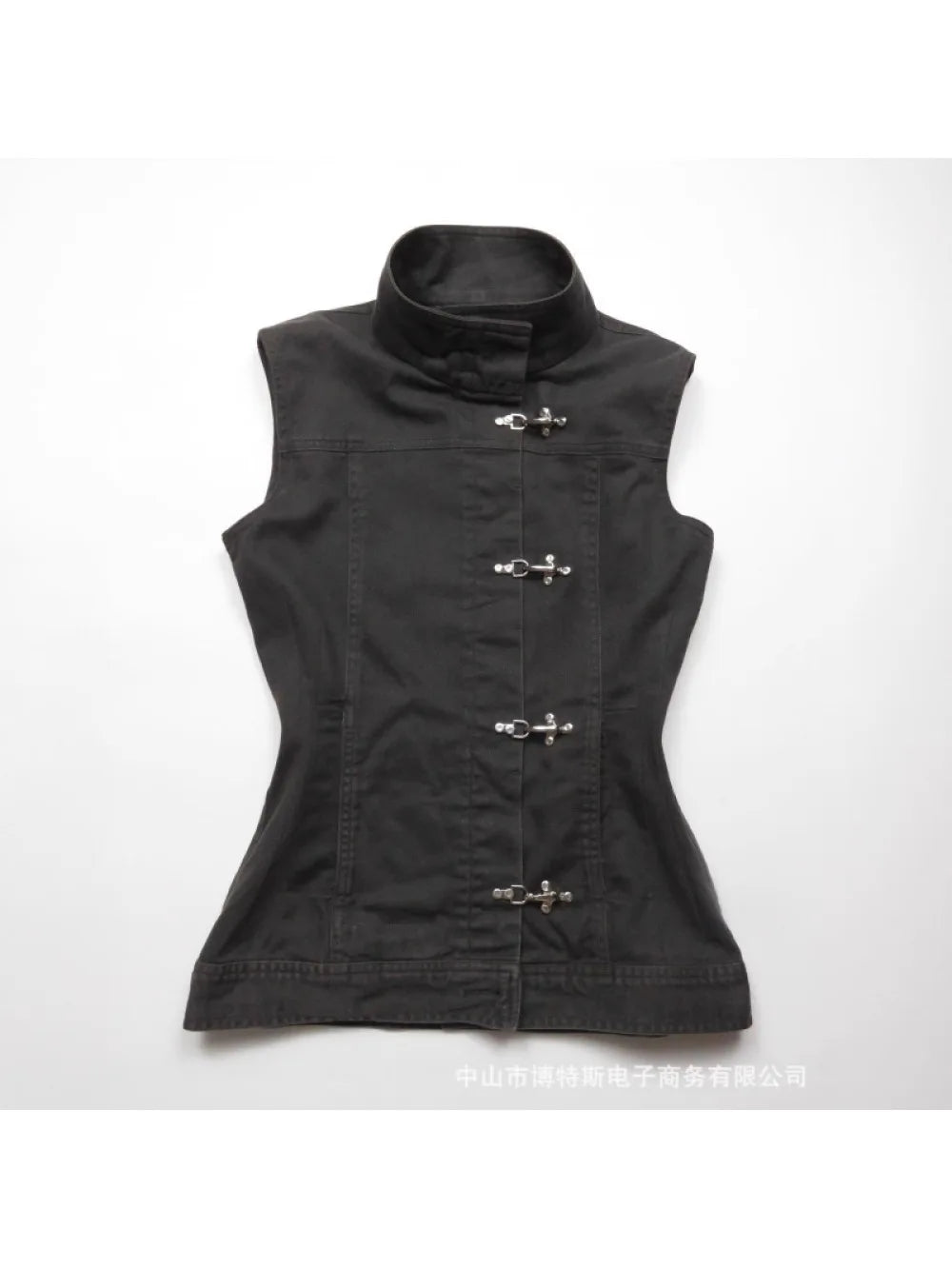 2026 new summer punk style metal buckle stand up collar denim vest American retro Y2K spicy girl slimming street trend niche top