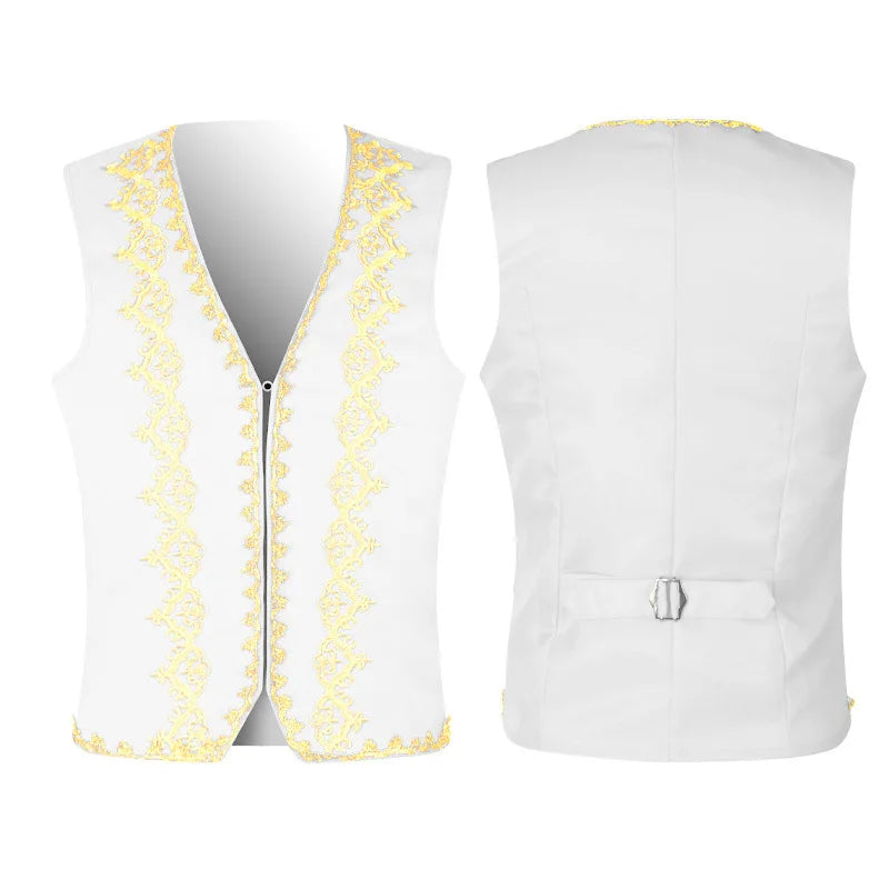 Medieval Men's Gothic Jackets Vintage Jacquard Waistcoats Steampunk Cosplay Costumes Double Breasted Slim Tuxedo Vests Tops Male