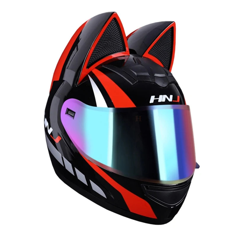 Capacete Casque Moto Motorcycle Full Face Helmet Women Moto Ear Helmets Personality Motorbike Helmet Cat Ear Helmet Motocross