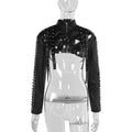 Punk Faux Leather Cropped Jacket Women Spring 2024 Streetwear Sexy Slim Fit Rivet PU Blouse Top