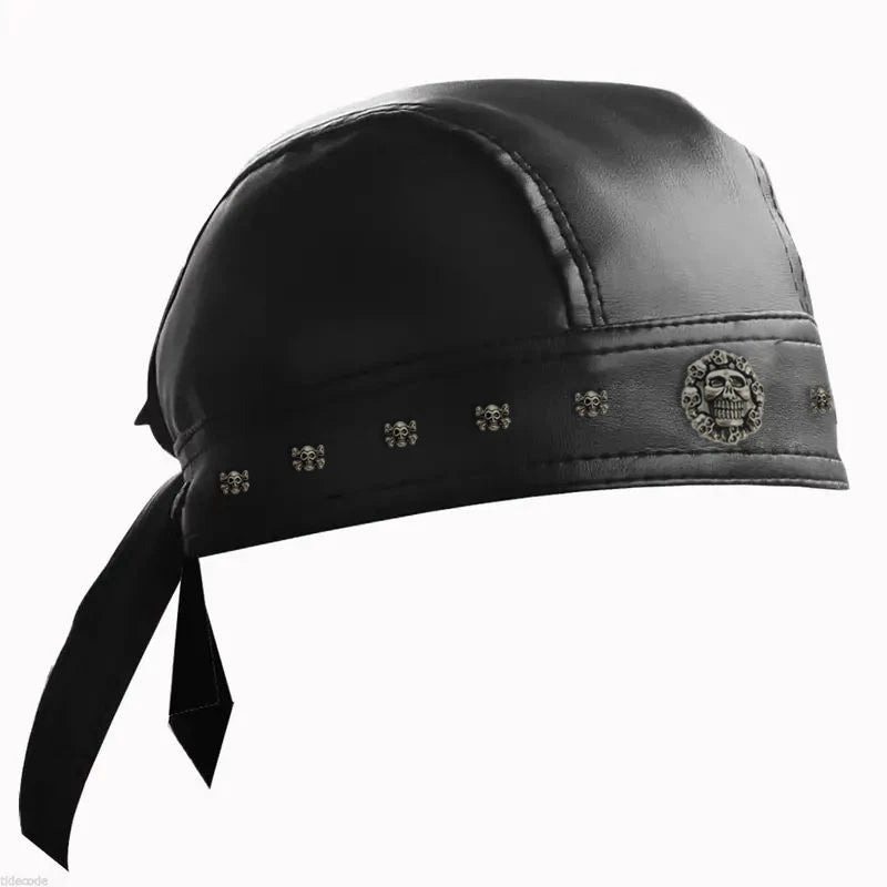 Black Leather Skull Bandana Motorcycle Helmet – Edgy Halloween Gift for Urban Biker Cosplay