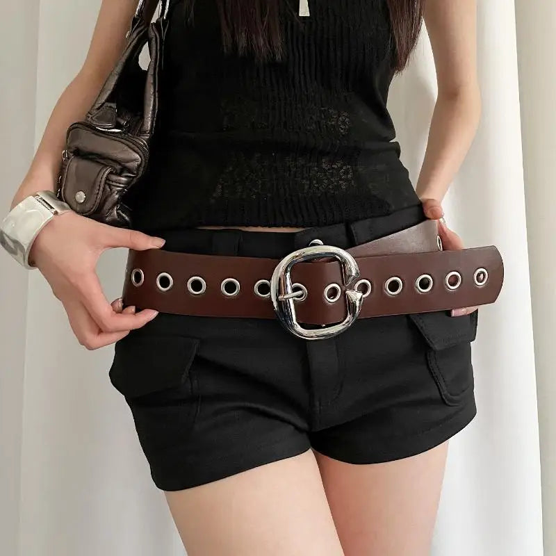 Punk Style Design Sense Wide Belt Female Y2k Personality Advanced Sense With Skirt Jeans Belt PU Leather Belt Accessories