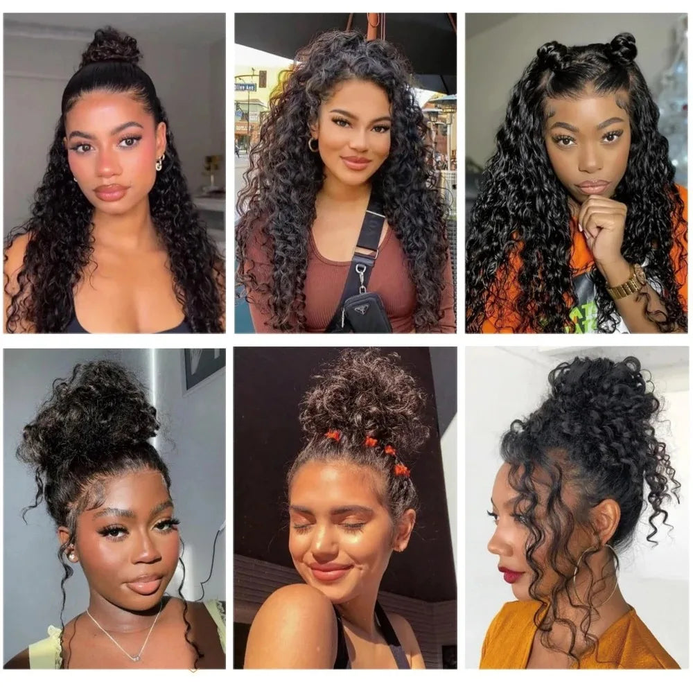 24 inch Hidden Strap 360 Front Wigs Human Hair Glueless 360 Full Lace Deep Wave Curly Human Hair Wig with invisible Drawstring