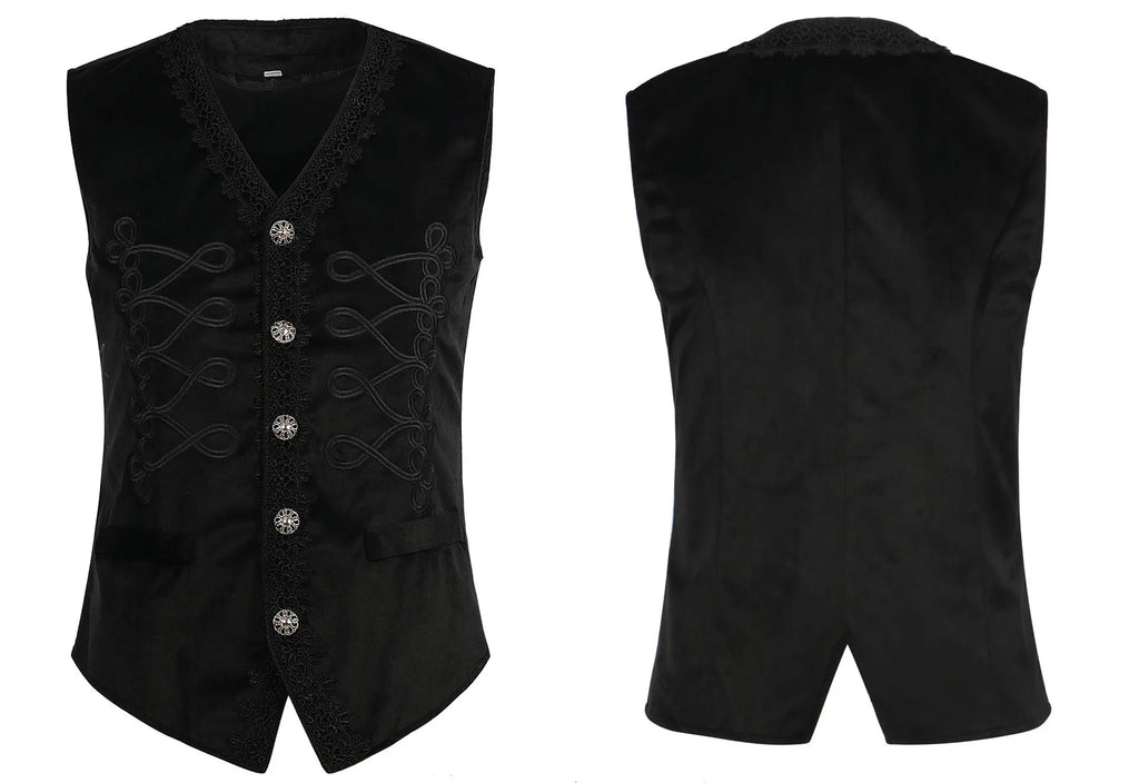 Medieval Men's Gothic Jackets Vintage Jacquard Waistcoats Steampunk Cosplay Costumes Double Breasted Slim Tuxedo Vests Tops Male