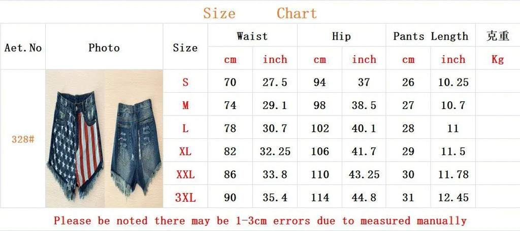 American Flag Fringed Star Printed High Waist Denim Shorts for Women