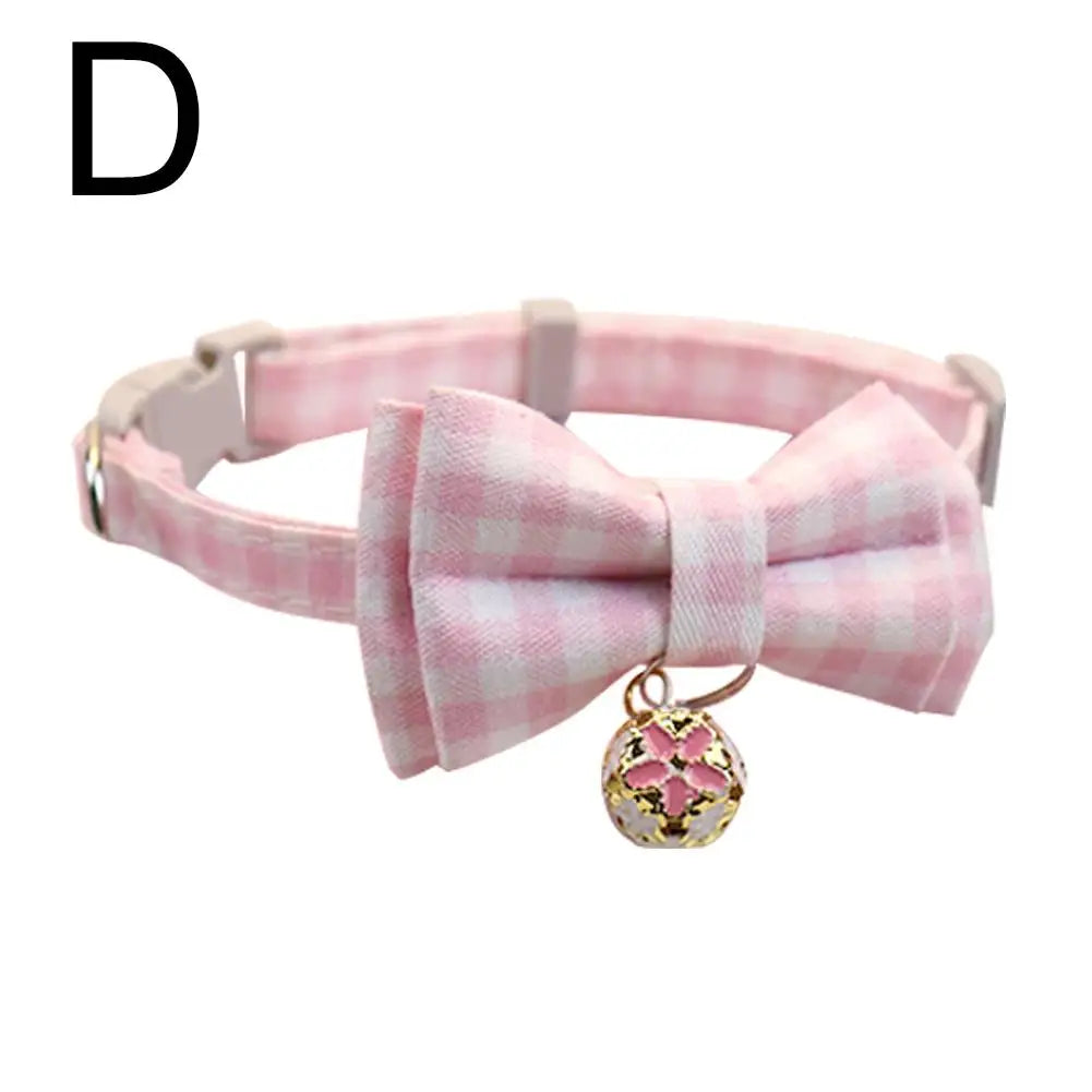 Cute Cat Collar with Bow Tie Cute Plaid Pattern Dog Collar with Bow tie and Durable Buckle Collar for Small Medium Pet