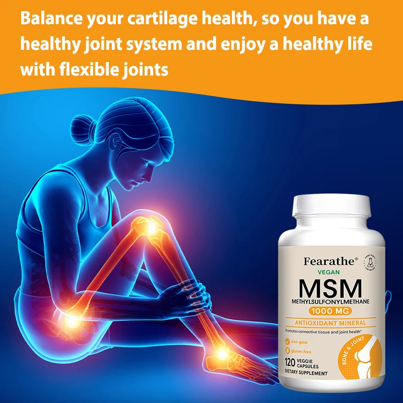 MSM 1000 Mg - 120 Veggie Capsules - Methylsulfonylmethane - Dietary Supplement Antioxidant, Supports & Strengthens Joints