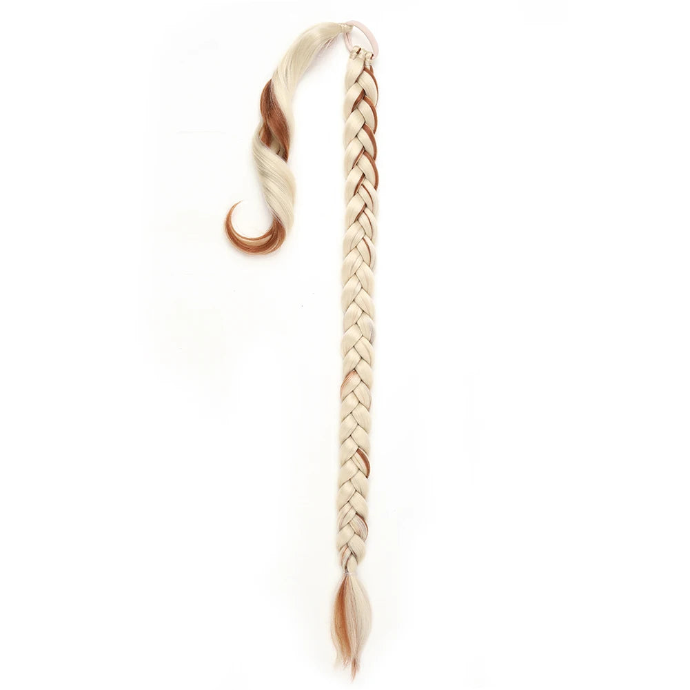 Ponytail Extensions Synthetic Boxing Braids Wrap Around Chignon Tail With Rubber Band Ombre Braid Hair Long Braided Ponytail