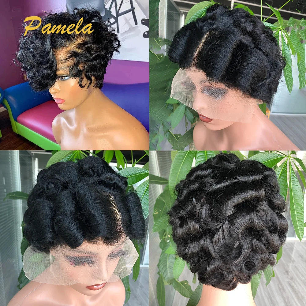 13x4 Short Bob Loose Wave Lace Front Wigs Pre Plucked Bleached Knots Pixie Cut Hd Transparent Lace Front Natutal Human Hair Wig