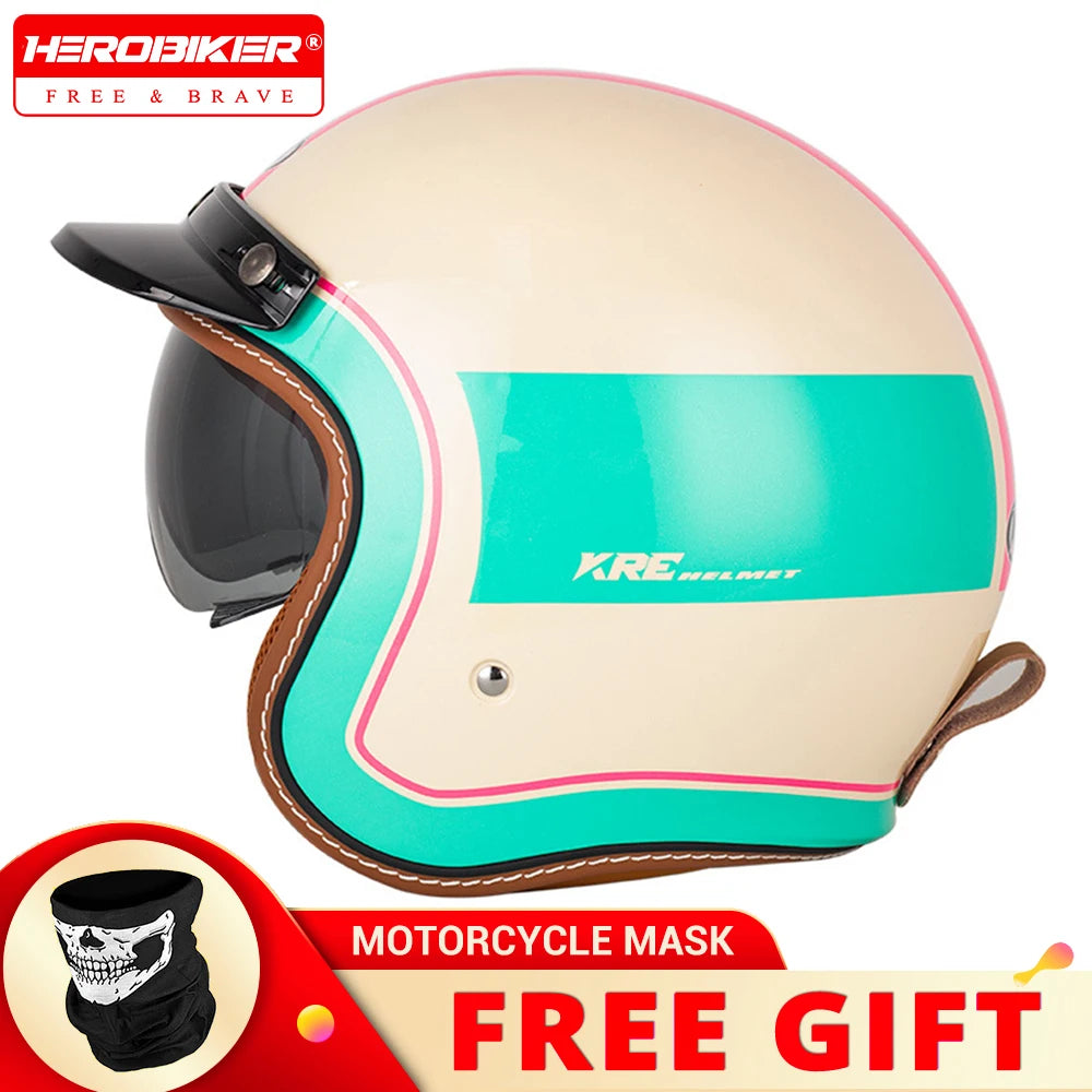 Vintage Motorcycle Helmet Summer 3/4 Open Face Helmet Electric Vehicle Locomotive Men and Women Outdoor Riding Locomotive Helmet