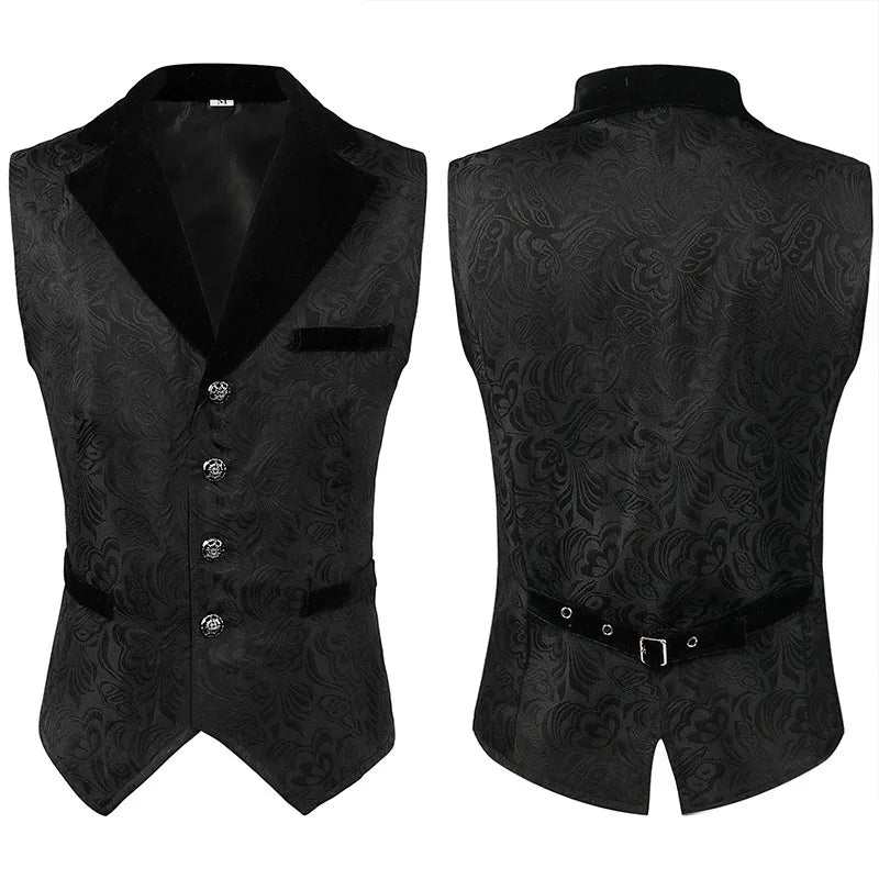 Medieval Men's Gothic Jackets Vintage Jacquard Waistcoats Steampunk Cosplay Costumes Double Breasted Slim Tuxedo Vests Tops Male