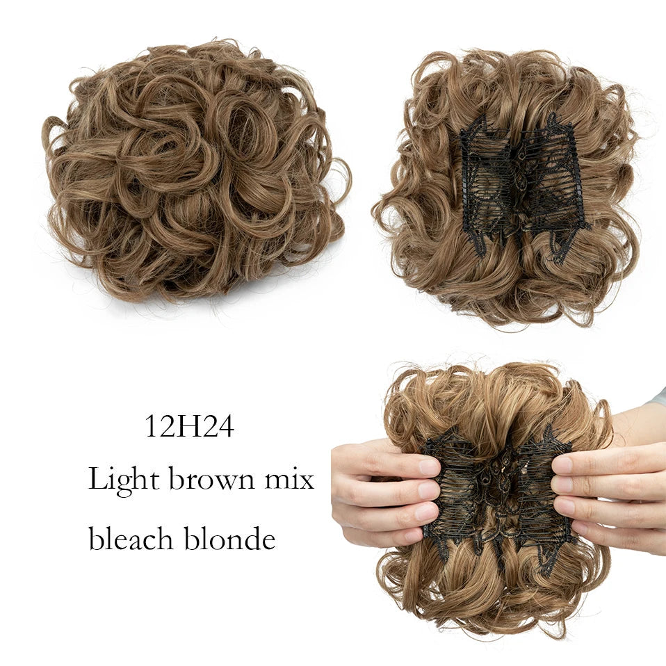 S-noilite Synthetic LARGE Comb Clip In Curly Hair Extension Chignon Hair Pieces Women Updo Cover Hairpiece Extension Hair Bun