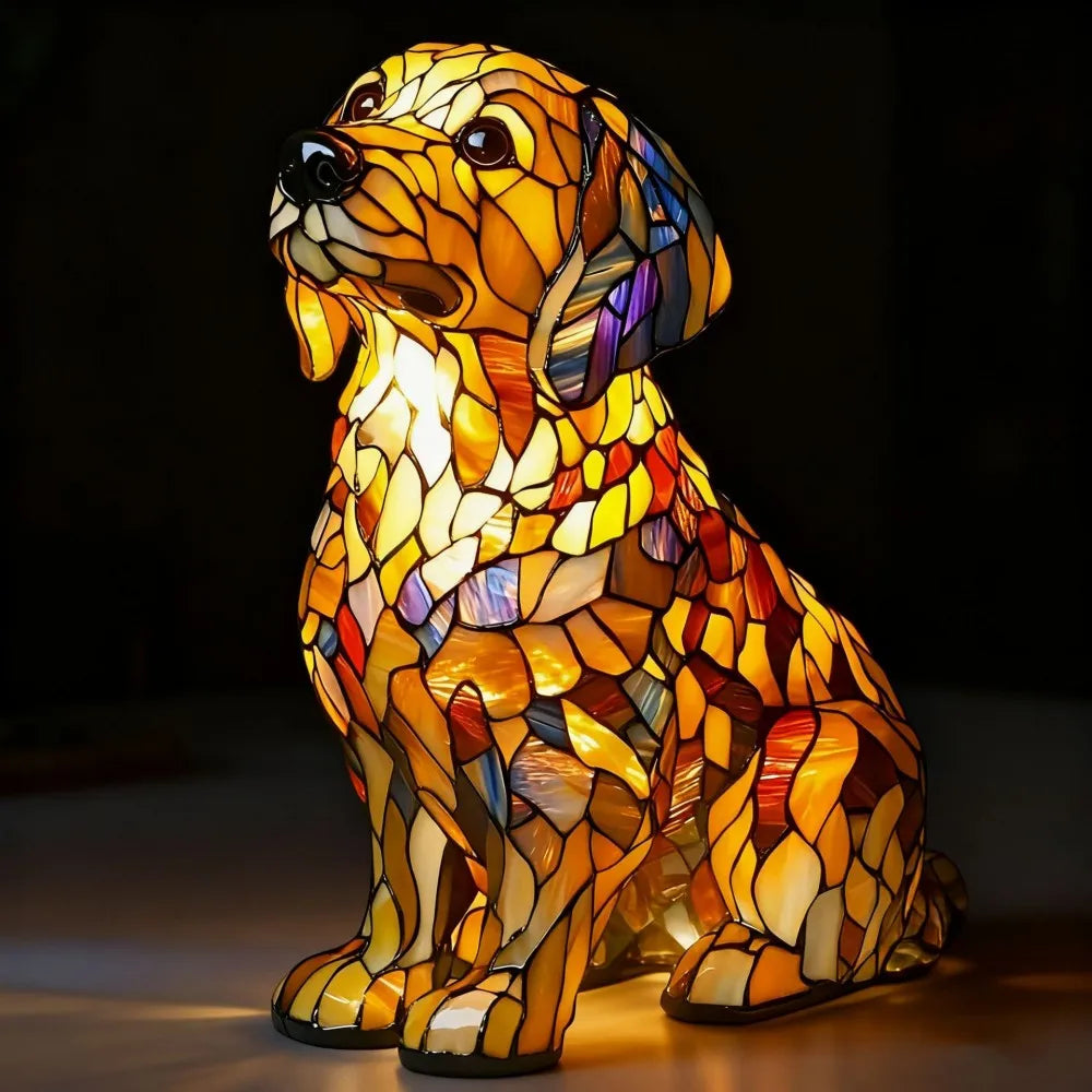 LED Night Light Glowing Dog Series Artistic Animal Statues French Bulldog Labrador Retriever Golden Retriever Resin Ornaments