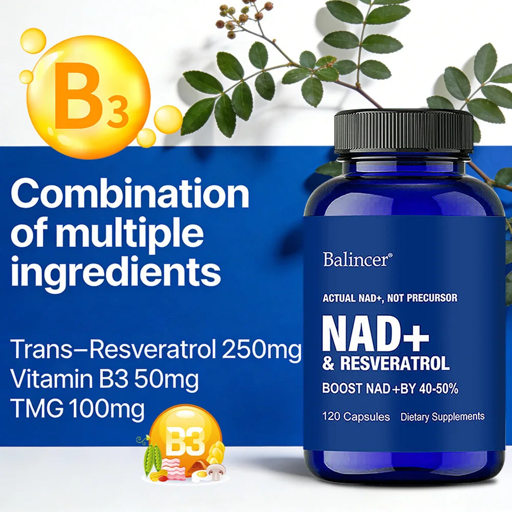Resveratrol NAD+ Supplement - Support Cellular Health, Stamina & Healthy Aging, Supports DNA Repair and Healthy Metabolism