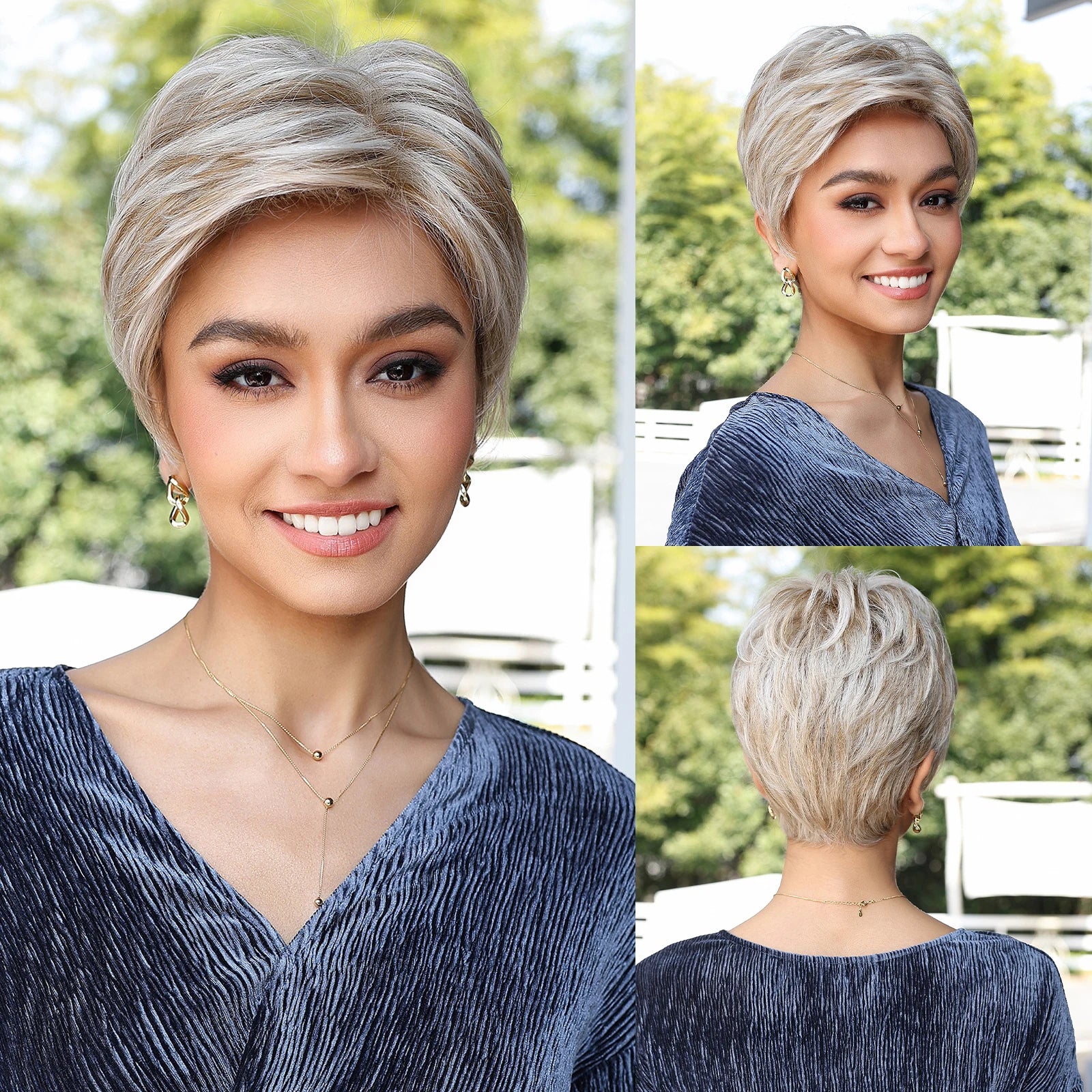 MONO Lace Frontal Synthetic Wigs Short Straight Bob Wig Highlight Gray Brown Blonde Mixed Wig for Women Daily wig Hear Resistant